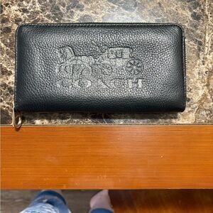 Coach Black Leather Zip Wallet